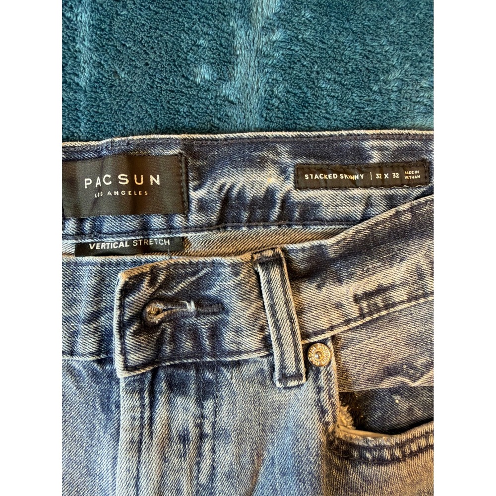 PacSun Mens Stacked Skinny Distressed Light Wash Blue Denim Jeans 32x32 Stretch - Picture 3 of 3